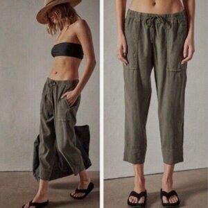 JAMES PERSE Surplus Drawstring Linen Blend Utility Crop Pant